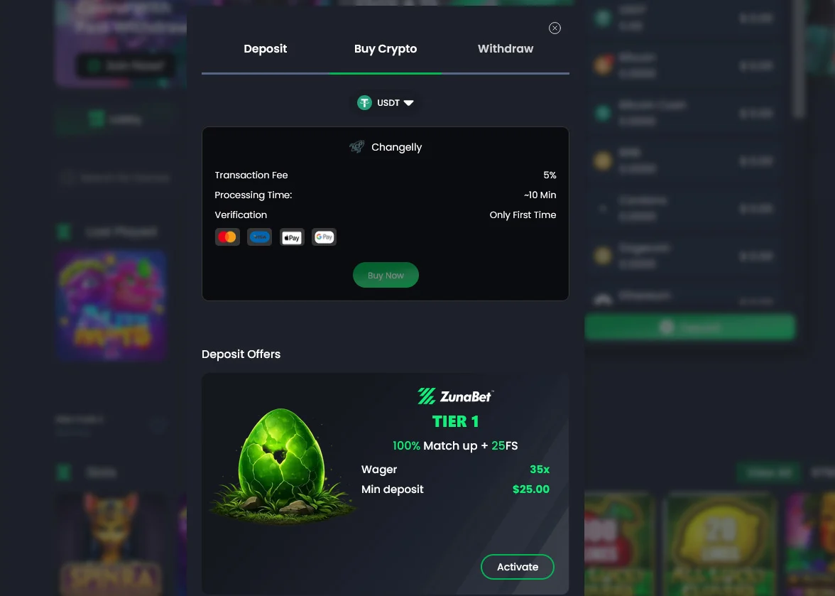 ZunaBet Payments